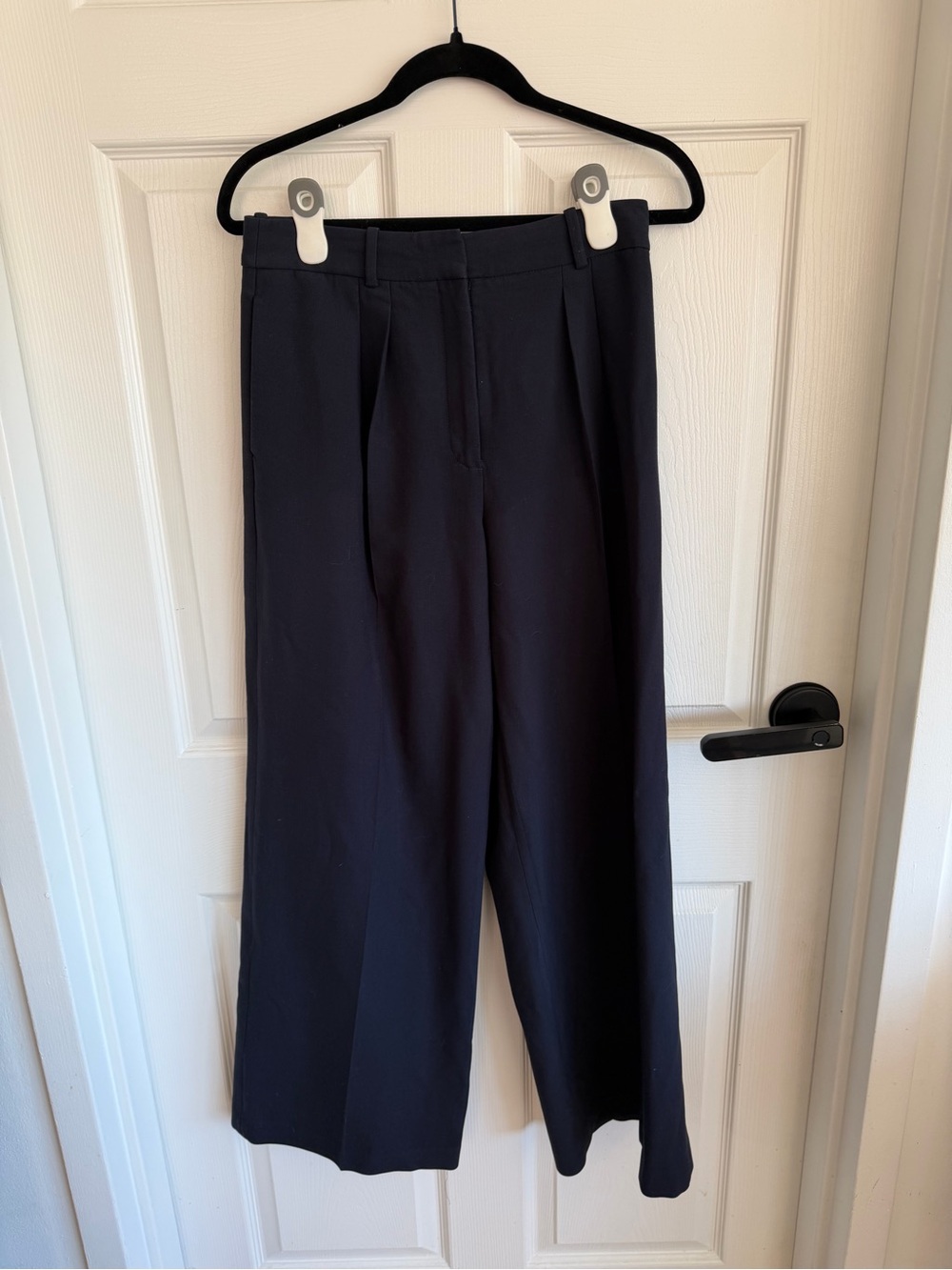 Aritzia Navy Wide-Leg Pleated Trousers